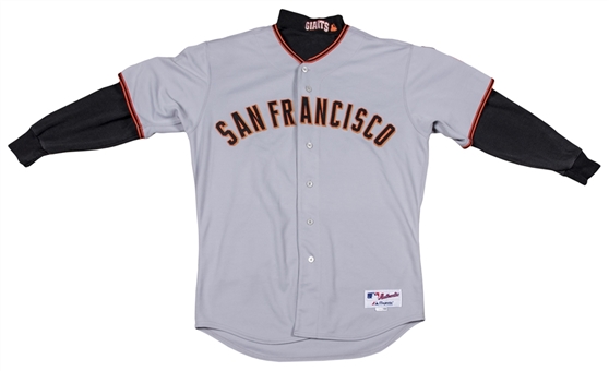 2007 Barry Bonds Game Used San Francisco Road Jersey with Long Sleeve Undershirt